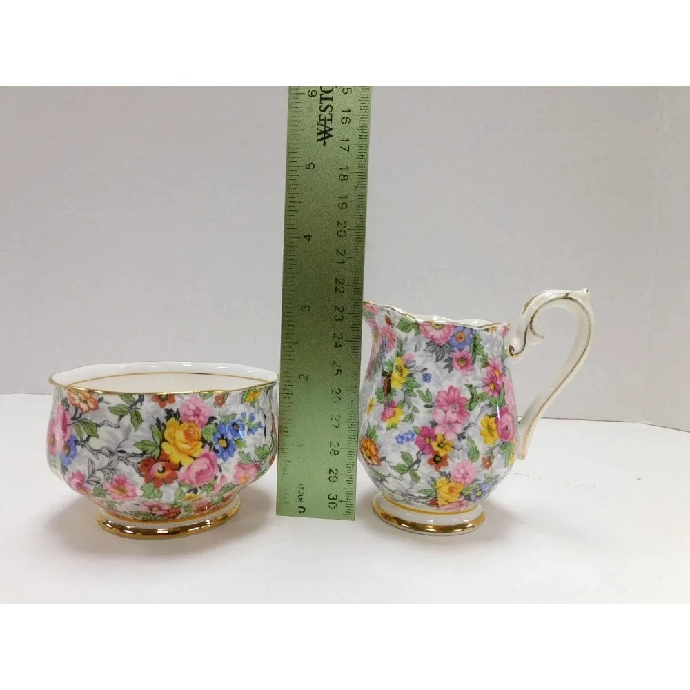 Royal Albert Crown China Petit Point Floral Chintz Creamer and Sugar Bowl DW711